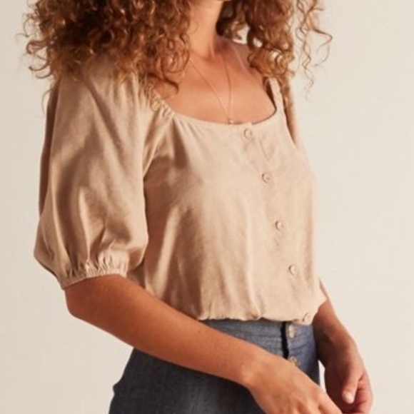 The Odells prairie blouse top Square Neck Sabbia puff sleeve boho coquette tan L - Picture 1 of 11